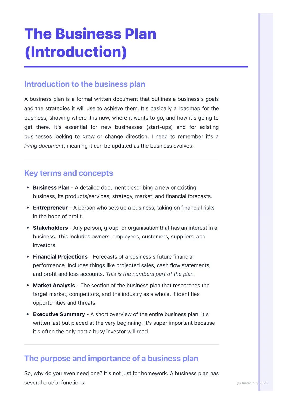 # The Business Plan
(Introduction)
Introduction to the business plan
A business plan is a formal written document that outlines a business
