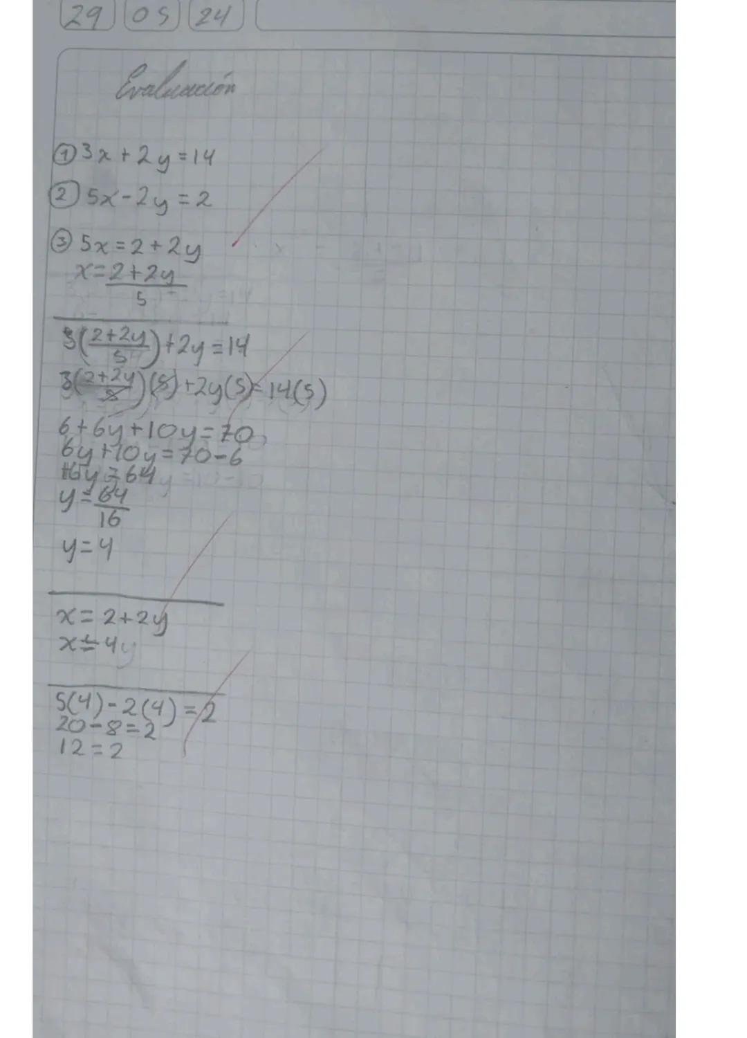 Taller
①5x=8x-15 AT 1-5(5)-8(5)==158
5x-8x=-15-k
-3x=-15
25-40=-15
-15=-15
X=15
x=3
X=5
②21-6x=27-8x |27-6(3)=27-8(3)
-6x+8x=24-27 21-18=27-