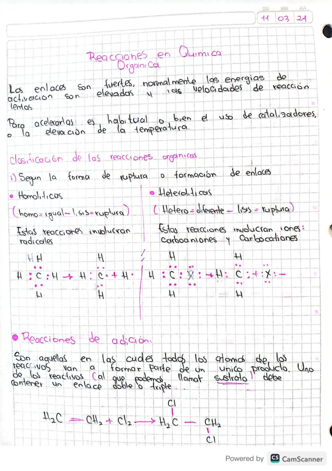 DO MM
AA
11
03 24
Los enlaces
activacion
Reacciones en Quimica.
Organica
fuertes, normalmente los energias de
Son
Son
elevadas
lentas
Para a