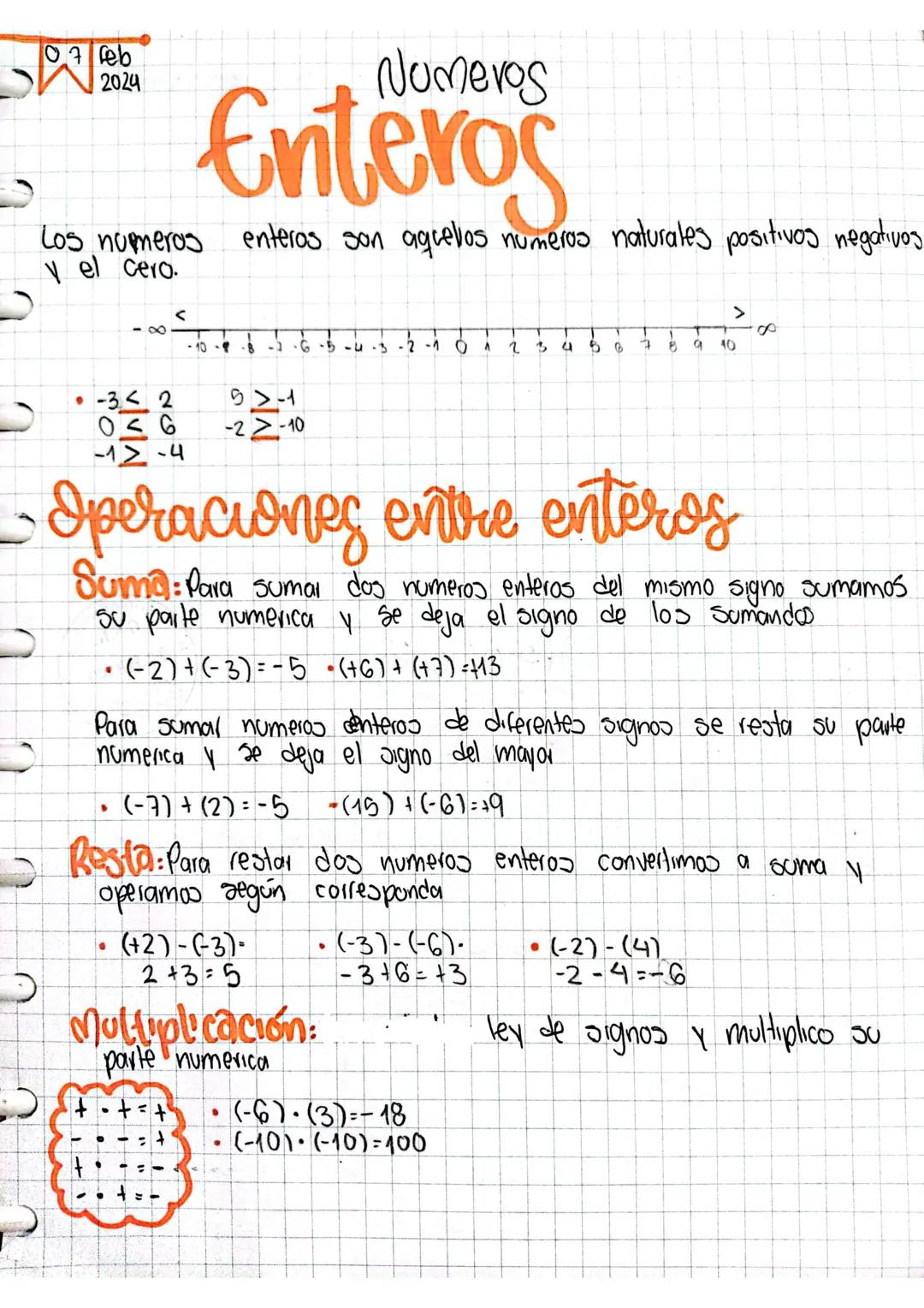 Números enteros y operaciones entre enteros