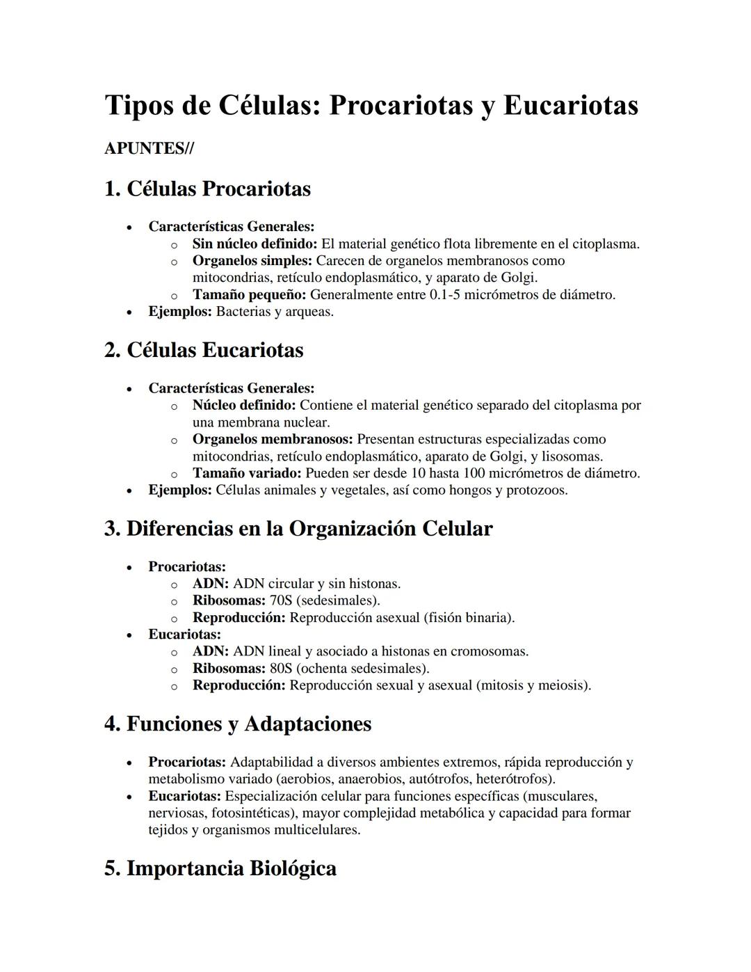 # Tipos de Células: Procariotas y Eucariotas
APUNTES//
## 1. Células Procariotas
* Características Generales:
* Sin núcleo defini