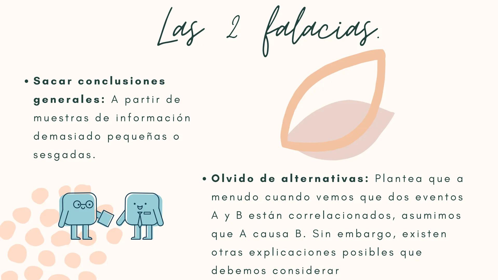 FALACIAS ¿Qué es?
Es un razonamiento incorrecto que tiene
apariencia de ser correcto. Las 2 falacias.
• Sacar conclusiones
generales: A part