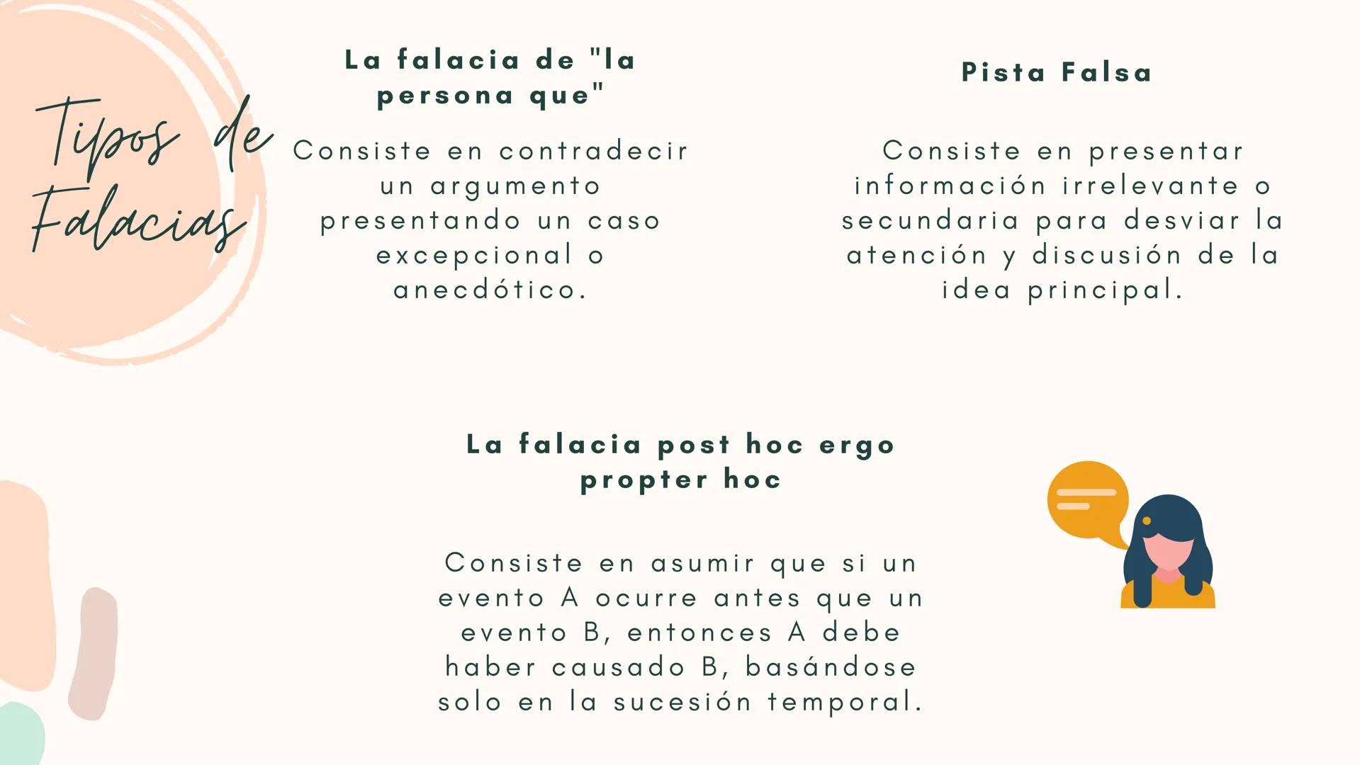 FALACIAS ¿Qué es?
Es un razonamiento incorrecto que tiene
apariencia de ser correcto. Las 2 falacias.
• Sacar conclusiones
generales: A part