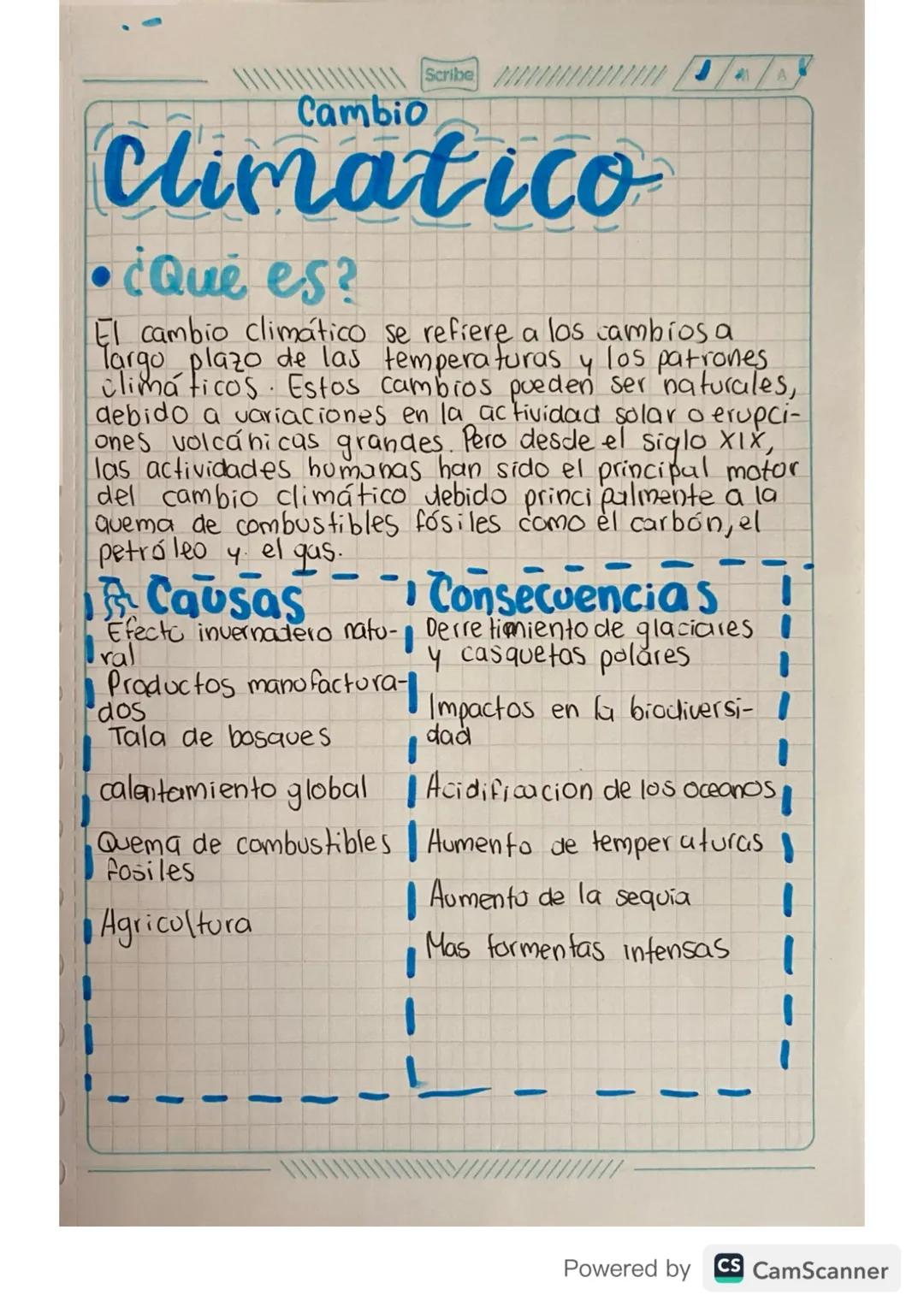 Scribe
A
Cambio
Climatico
•¿Qué es?
El cambio climático se refiere a los cambios a
Targo plazo de las temperaturas y los patrones
climáticos