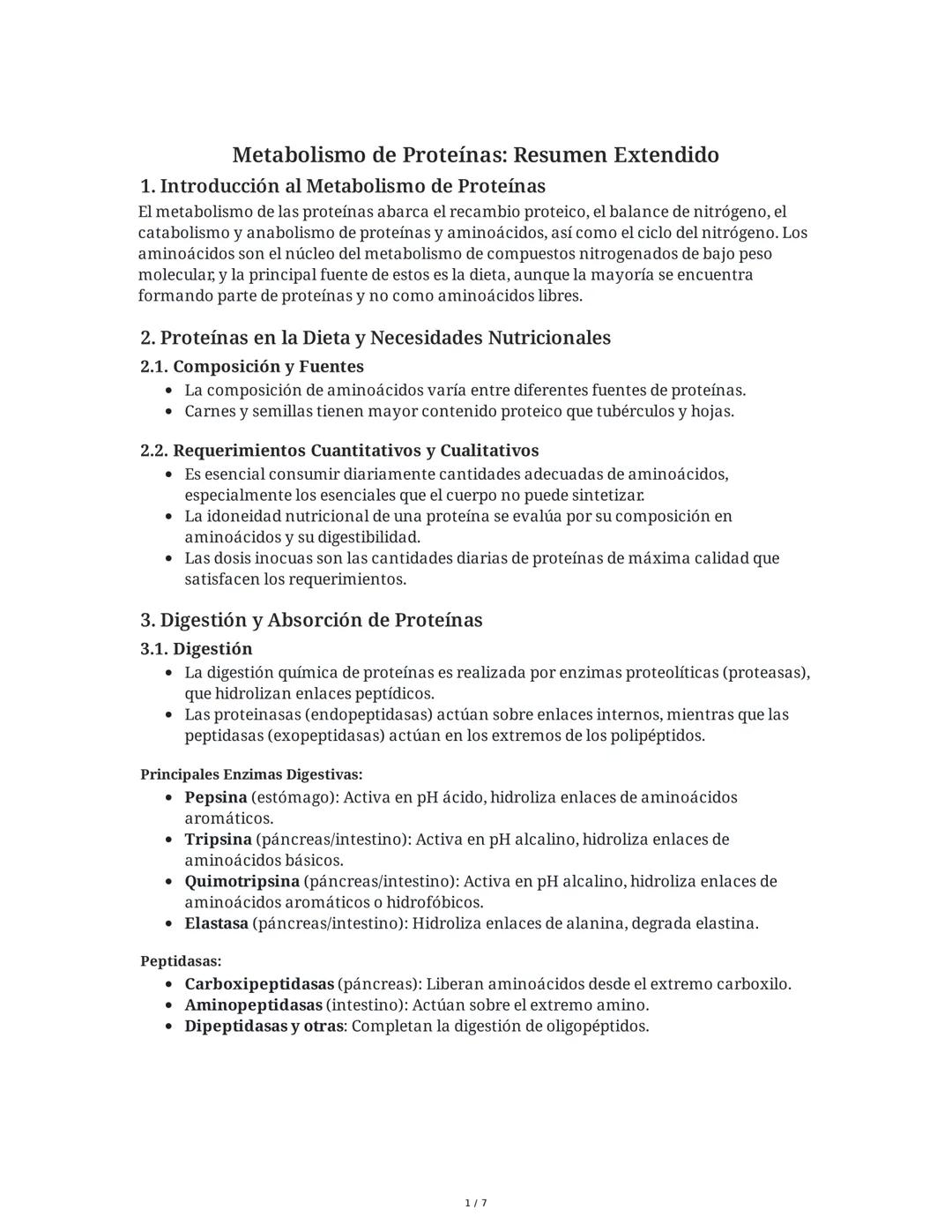 Metabolismo de Proteínas: Visión General