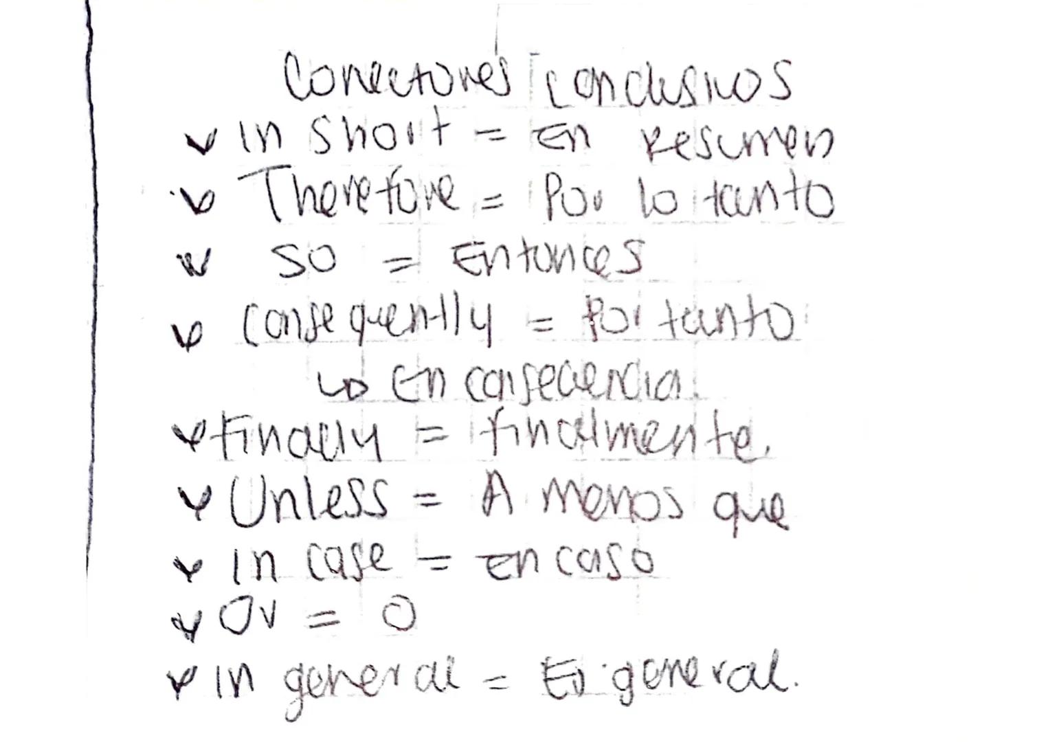 Conectores de adición
And = 4
Second = En segundo lugar
Then I Next = Después / we go
AISO/TOO = Tambier
As well as = Además de
Moreover =