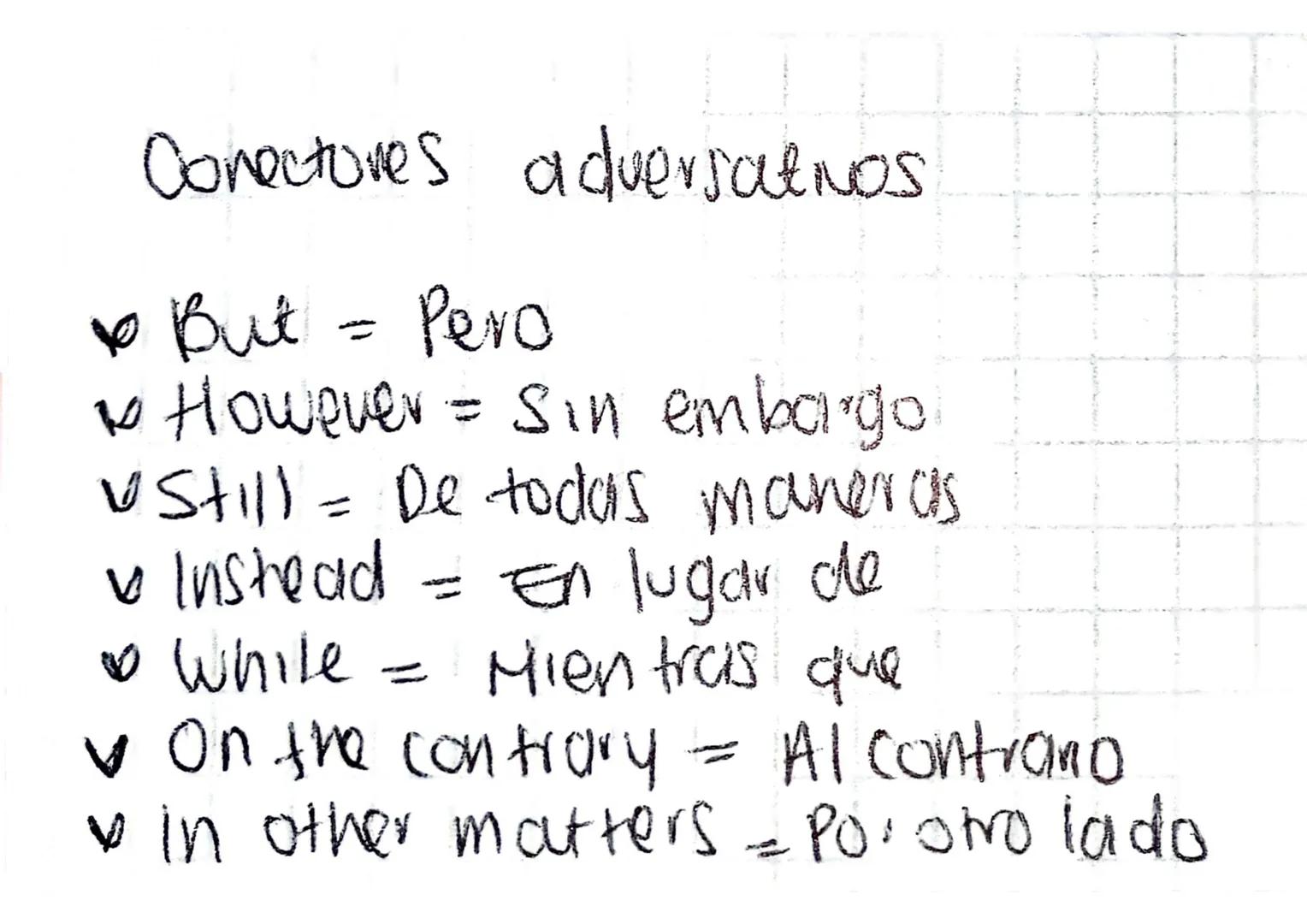 Conectores de adición
And = 4
Second = En segundo lugar
Then I Next = Después / we go
AISO/TOO = Tambier
As well as = Además de
Moreover =