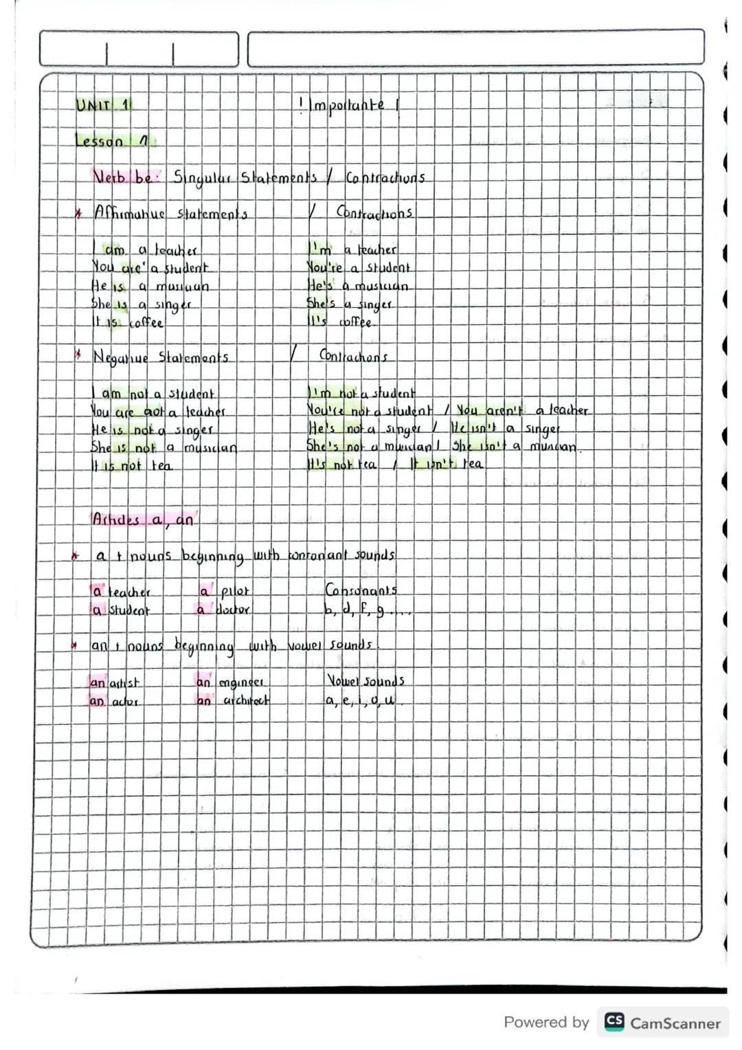 Verb be, Singular and plural nouns, yes/no questions and short answers