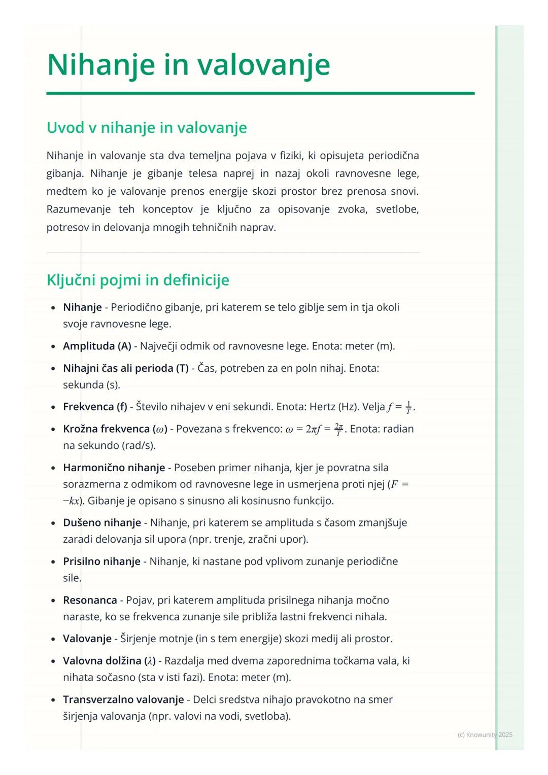 # Nihanje in valovanje
Uvod v nihanje in valovanje
Nihanje in valovanje sta dva temeljna pojava v fiziki, ki opisujeta periodična
gibanja.