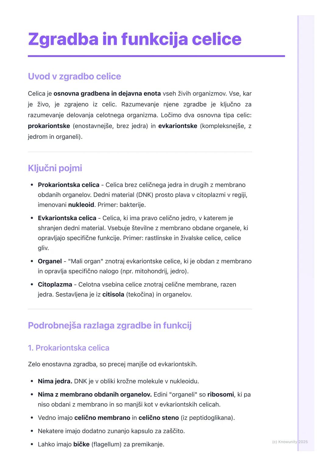 # Zgradba in funkcija celice
Uvod v zgradbo celice
Celica je osnovna gradbena in dejavna enota vseh živih organizmov. Vse, kar
je živo, je