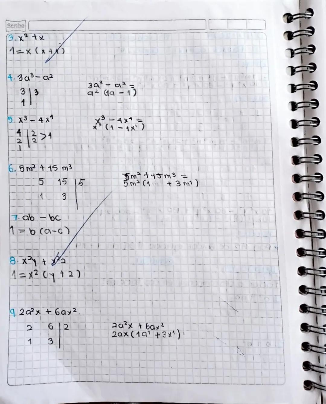 12/02/2024
Factonsacton
1) Factor comin ; case 1
Ejemplo:
-
14 m5 n³ + 21 m² n1 - 28 m³ n5.
3
3. 40 x1 y2-60 x³ y ³ + 130 x ² y ₁ - 200 x 45