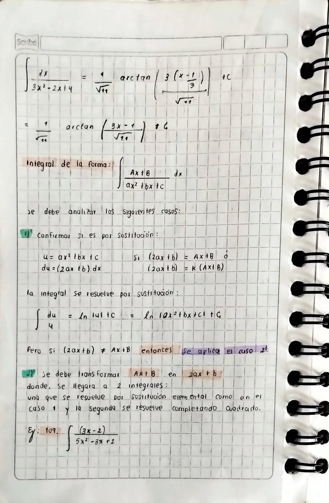 See the
101 113
Integrales de la forma (integrales racunales) (102-114)
$\int \frac{dx}{ax^2 1bx + c}$ 4 $\int \frac{Ax + B}{ax^2 + bx + c