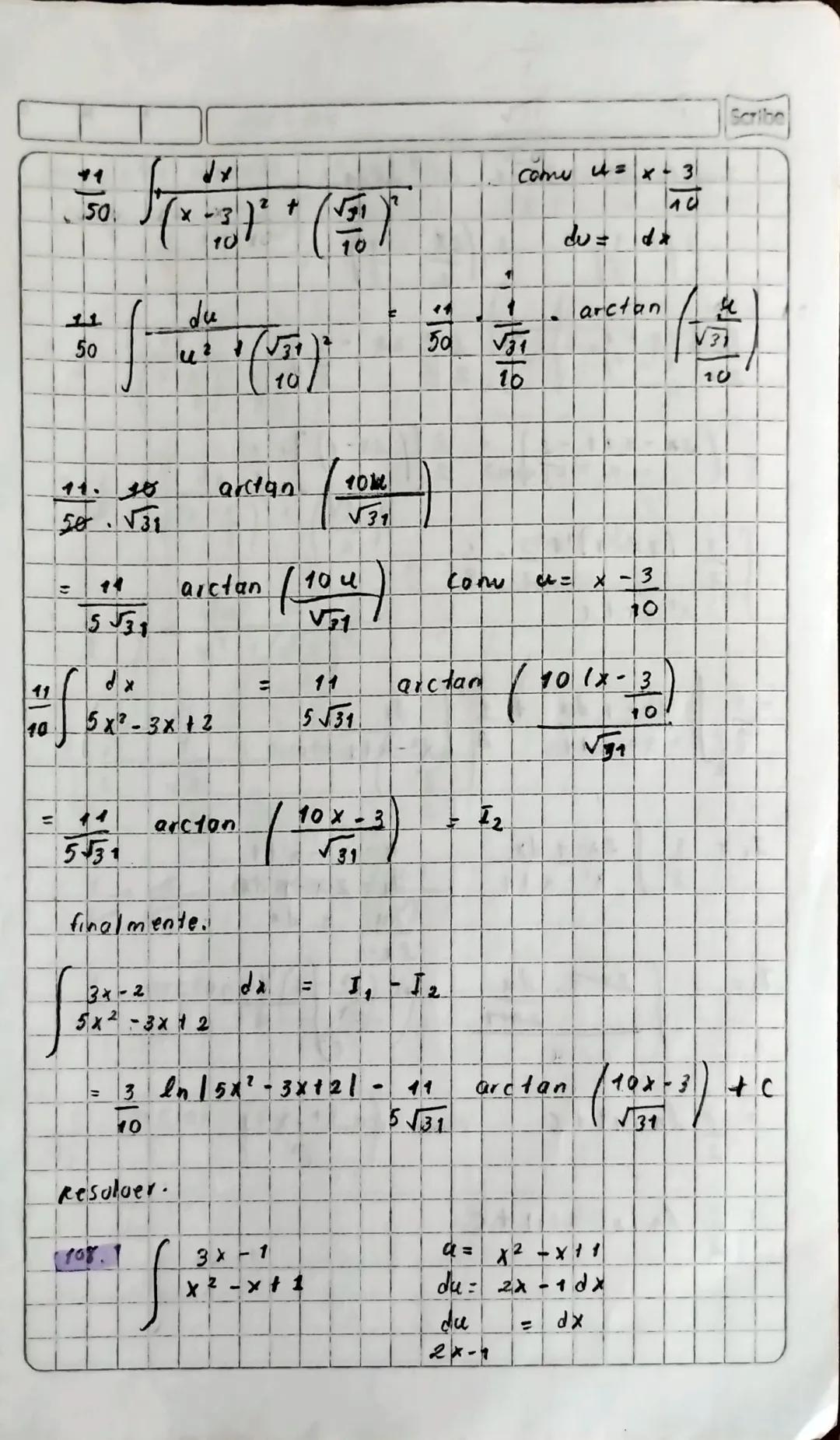 See the
101 113
Integrales de la forma (integrales racunales) (102-114)
$\int \frac{dx}{ax^2 1bx + c}$ 4 $\int \frac{Ax + B}{ax^2 + bx + c