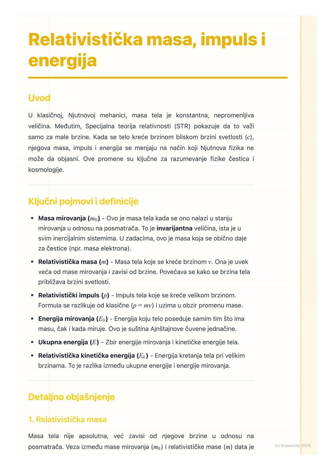 # Relativistička masa, impuls i
energija
Uvod
U klasičnoj, Njutnovoj mehanici, masa tela je konstantna, nepromenljiva
veličina. Međutim, S