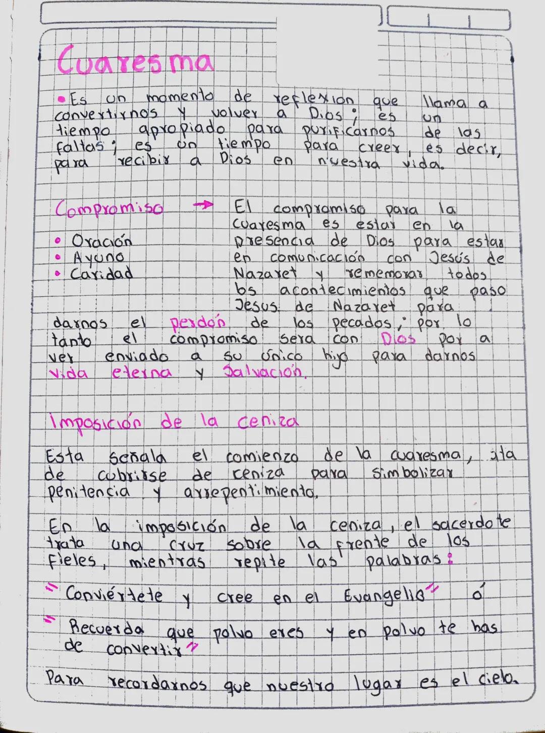 # Cuaresma
Es un momento de reflexion que llama a
convertirnos Y volver a Dios; es un
tiempo apropiado para purificarnos de las
faltas es u