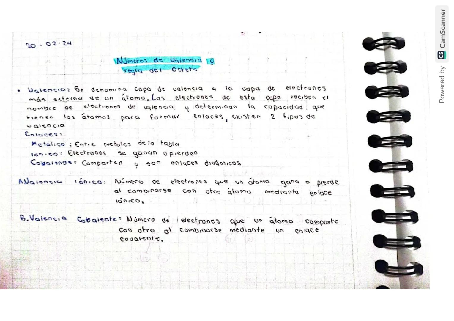 20-02-24
Números de Valencia
fregia del Octets
.
Ugiencia: Be denomina capo de valencia a 1a capa de electrones
más externa de u atomo. Los