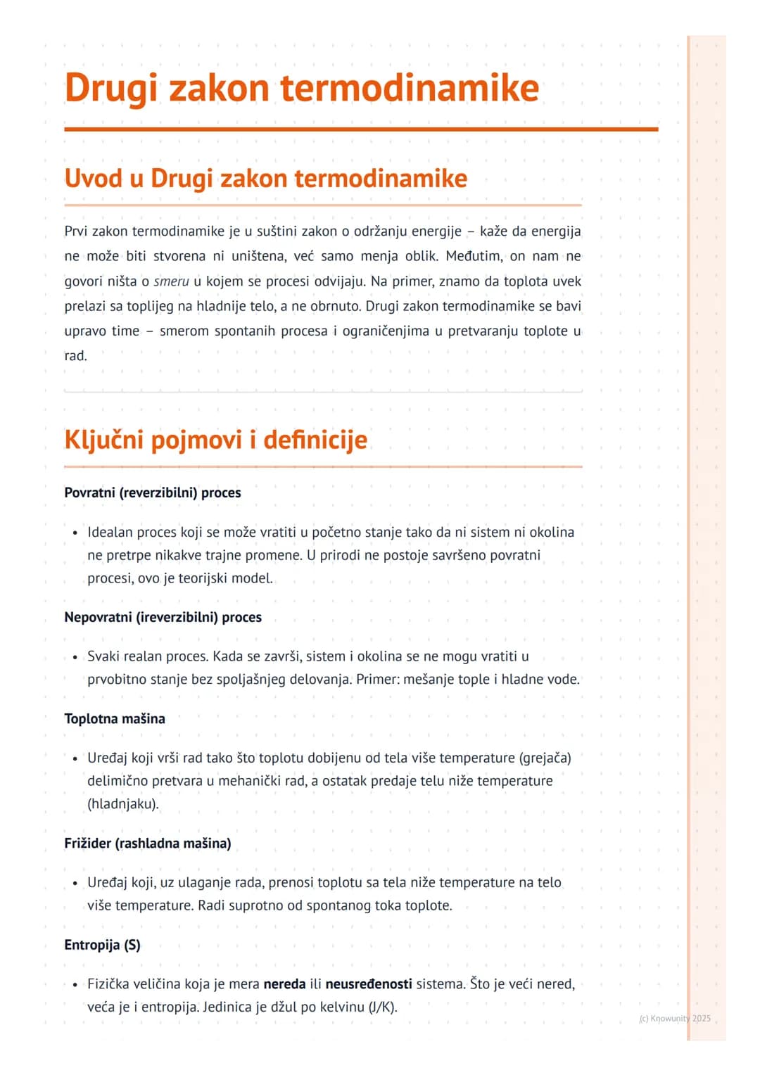 # Drugi zakon termodinamike
Uvod u Drugi zakon termodinamike
Prvi zakon termodinamike je u suštini zakon o održanju energije - kaže da ene
