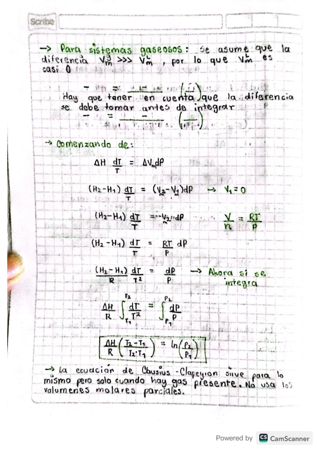 Scribe
Ecuación de Claperro:
→Se comienza con la condición de equilibrio de
antes:
tit
0 = $\mu_A n_A + \mu_B n_B$
Para que sea = 0, $\m