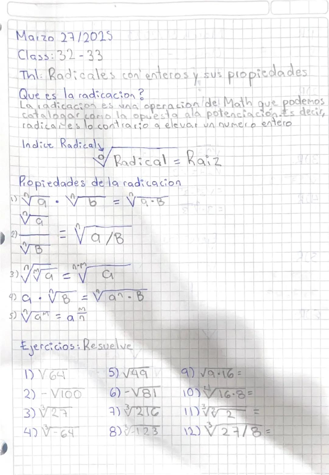 Marzo 20/2025
Class 29-30
Thi. Potenciasion de numeros enteros
Potenciasi
- Eva numeip que indica cuantas veces multiplo la base por simi