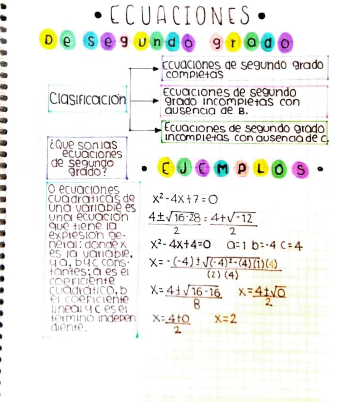 • ECUACIONES.
De segundo grado
Clasificacion
¿Que son las
ecuaciones
de segundo
grado?
O ecuaciones
Cuadraticas de
una variable es
una ecuac