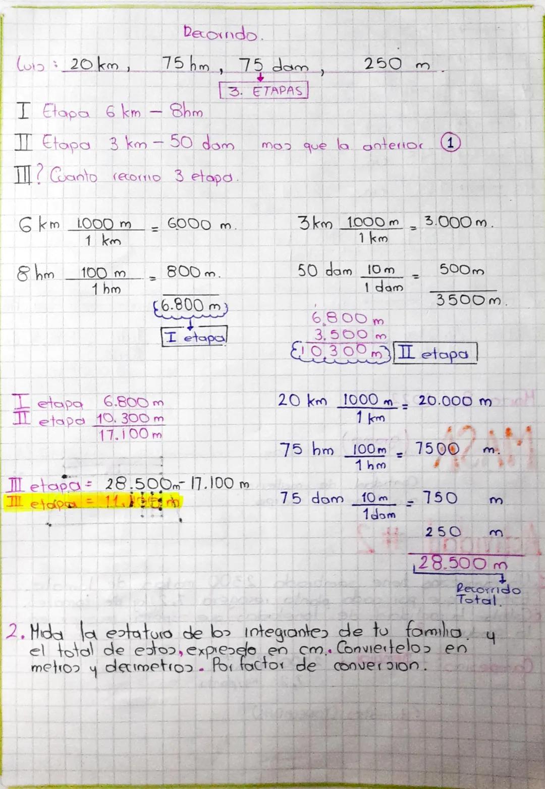 LONGITUD metro (m)
Factor de conversión
1,7 km
+
m
1.700 m.
=
1,7 km 1000 m
1 km
Regla de 3 ample:
1km
1,7 km
X =
1000 m
→
1,7 km 1000m- 1.7