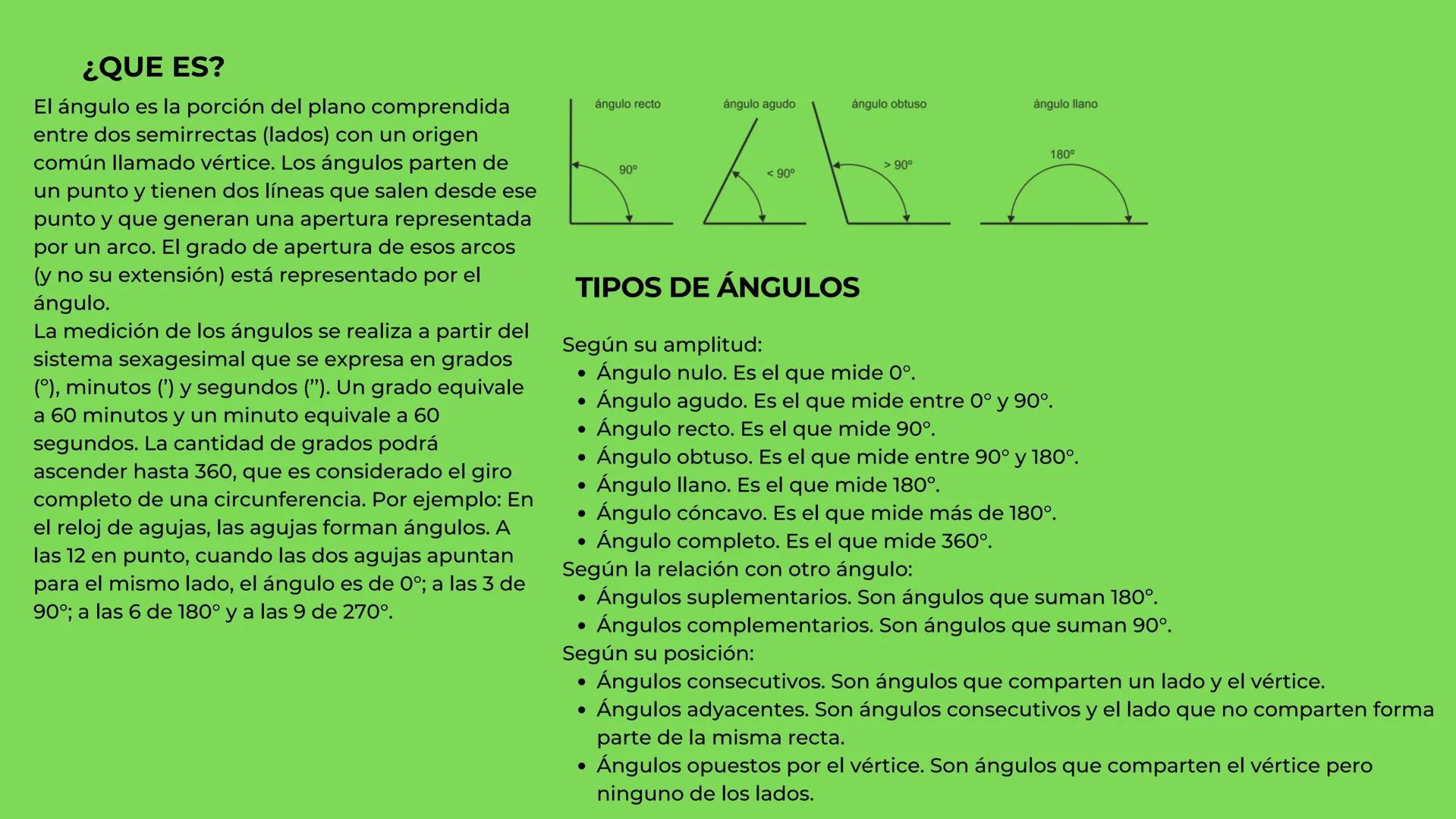 Ángulo ¿QUE ES?
El ángulo es la porción del plano comprendida
entre dos semirrectas (lados) con un origen
común llamado vértice. Los ángulos
