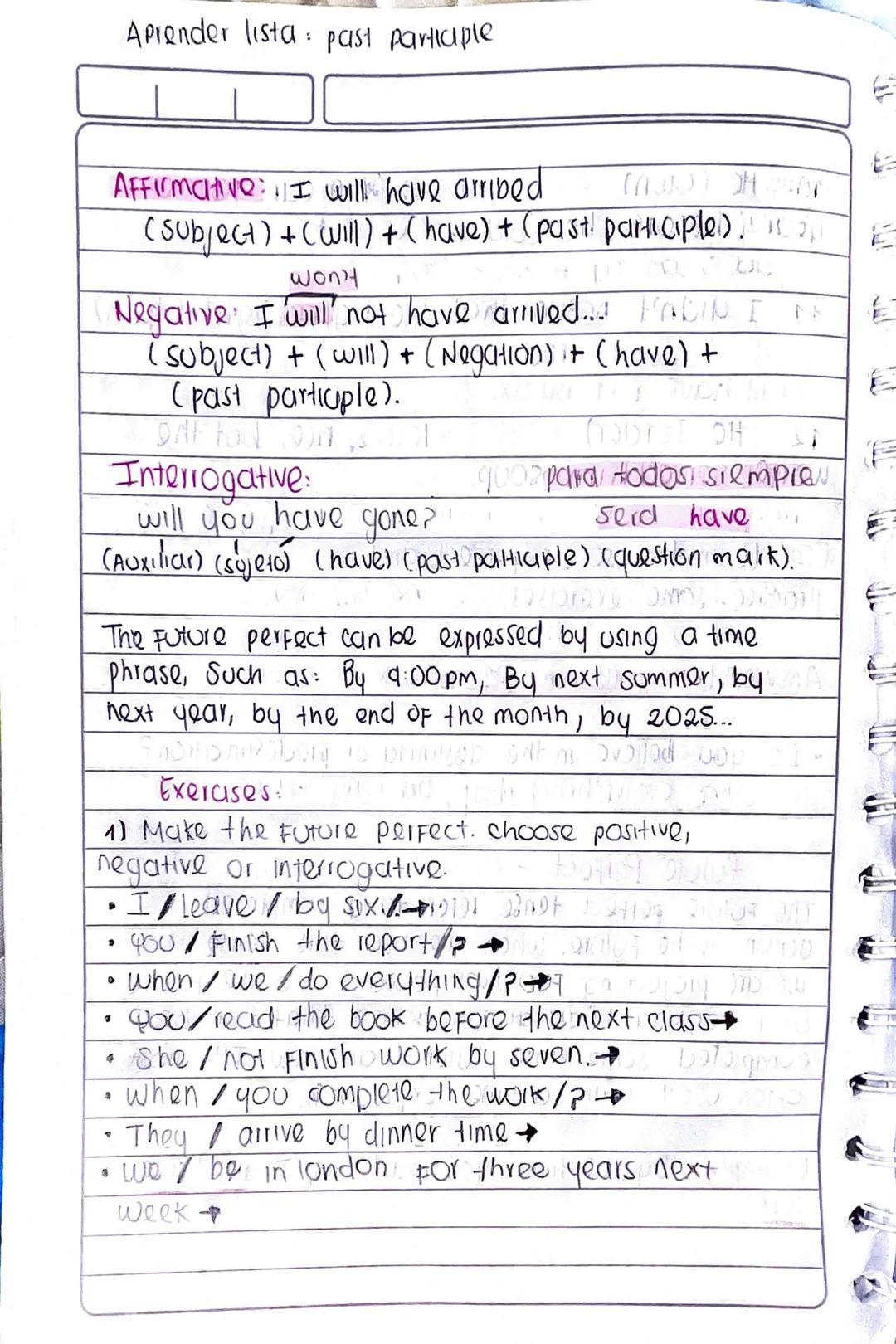 Past Participle
meaning of past perfect:
Use 1 = Completed action before something in the past
Past
Present
Future
• The past perfect expres