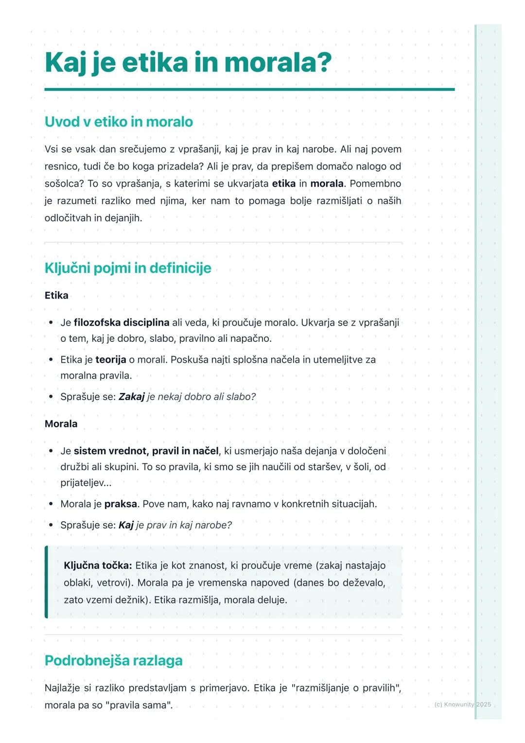 # Kaj je etika in morala?
Uvod v etiko in moralo
Vsi se vsak dan srečujemo z vprašanji, kaj je prav in kaj narobe. Ali naj povem
resnico,