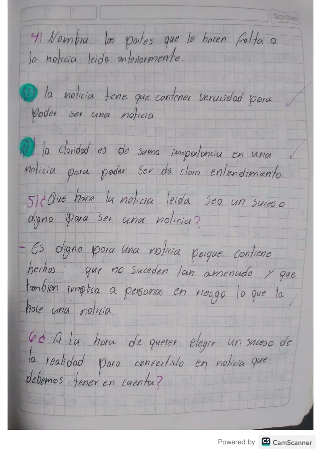 Scribe
taller de la Noticia
11)etermine en la noticia onterior la respuesta
a las siguientes Preguntas.
1) Qué (what). El acontecimiento,