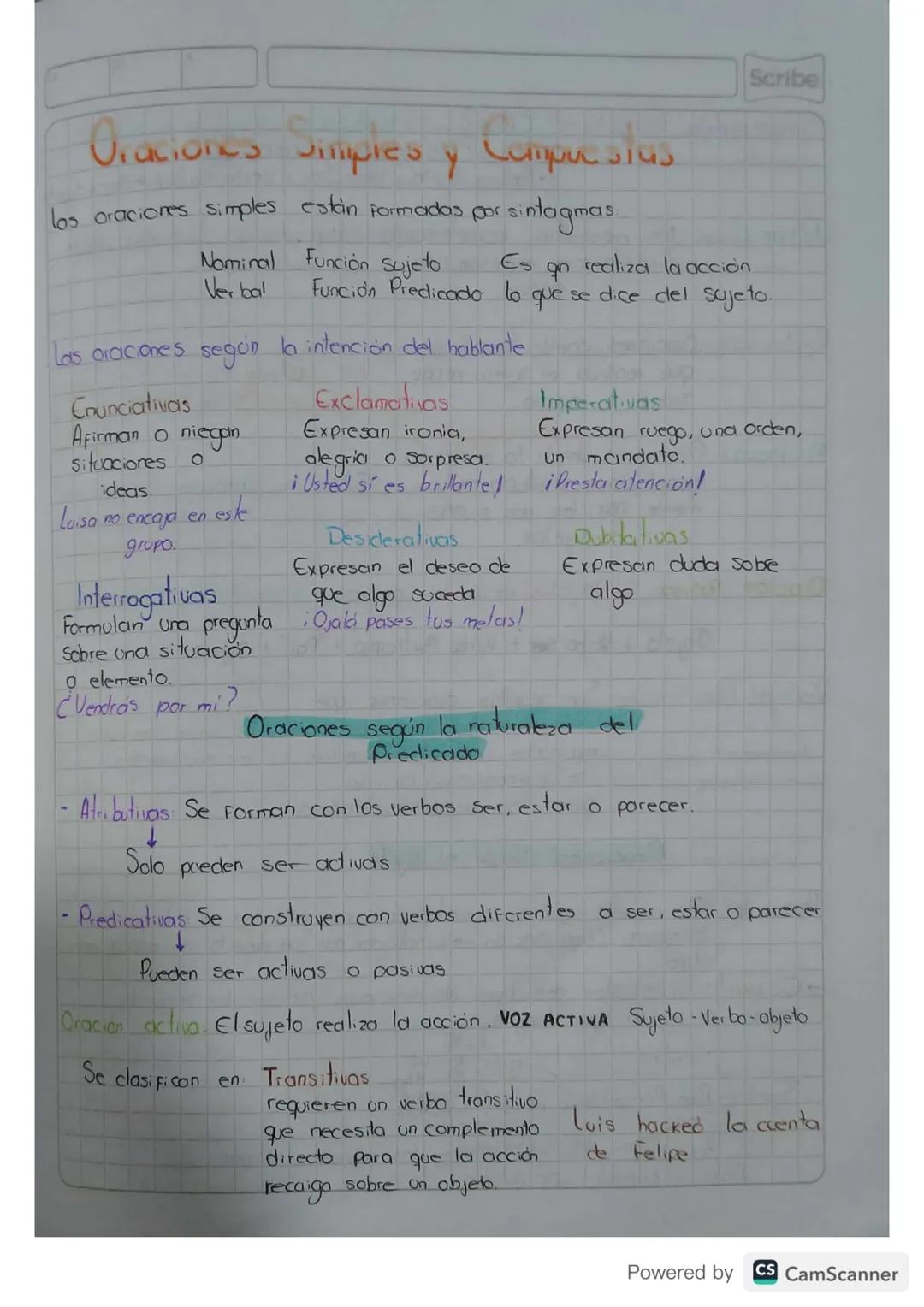 # Oraciones Simples y Compuestas
las oraciones simples cotin formados por sintagmas
Nominal Función sujeto Es gn realiza la acción
Ver ba