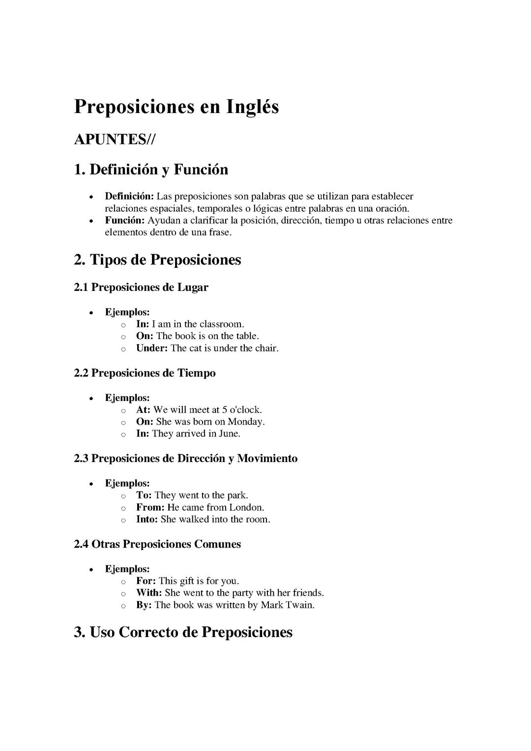 Preposiciones en Inglés