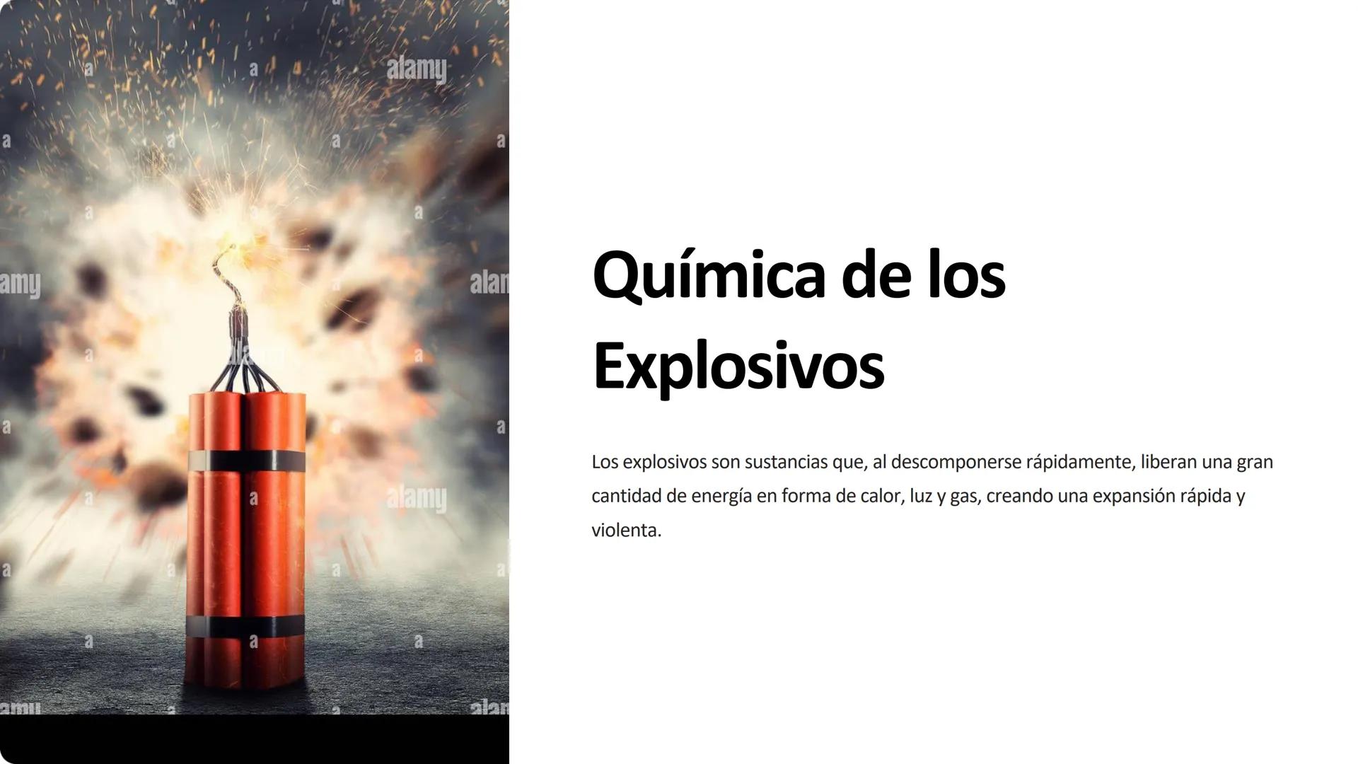 amy
a
amil
a
alamy
alamy
a
alar
Química de los
Explosivos
a
Los explosivos son sustancias que, al descomponerse rápidamente, liberan una gra