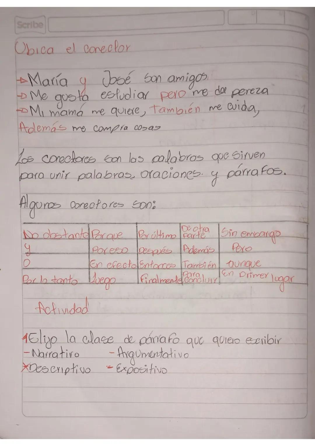 04/03/24 Clase N06
Los conectores logicos.
Explicación. Scribe
Obica el conector
$
rightarrow$ María y José son amigos.
$
rightarrow$ Me
